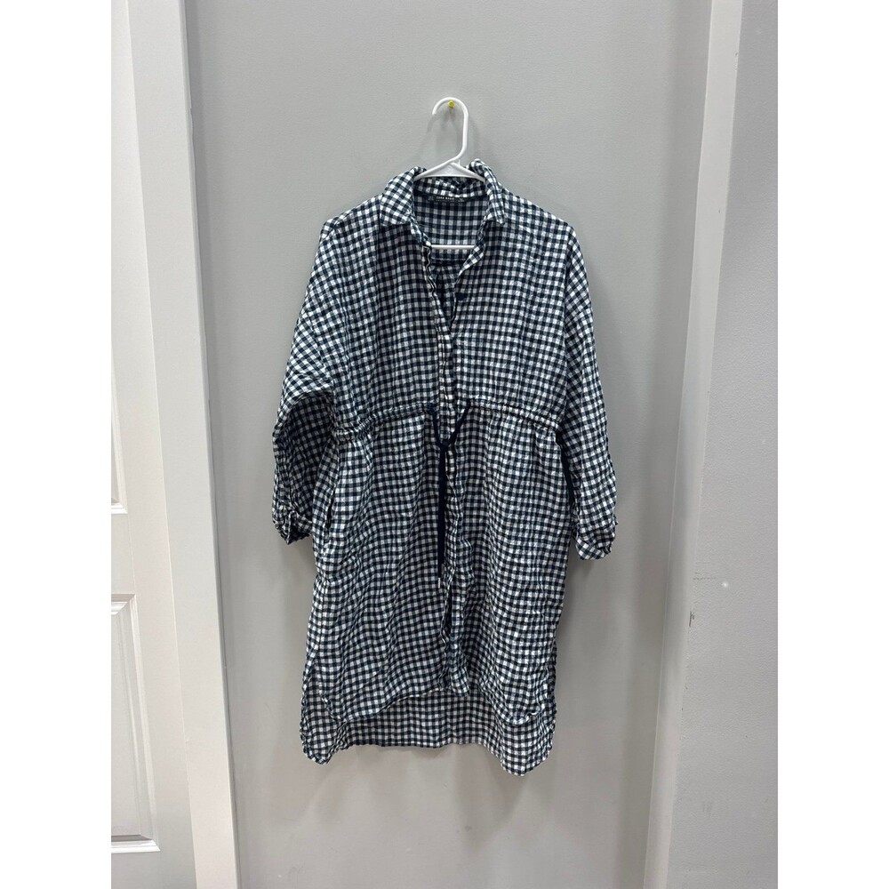 Zara Gingham Shirt Dress Navy Small - Picture 1 of 3